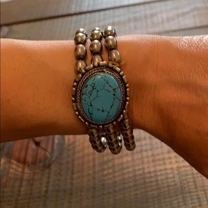 Antique Silver Blue Tibetan Bracelet